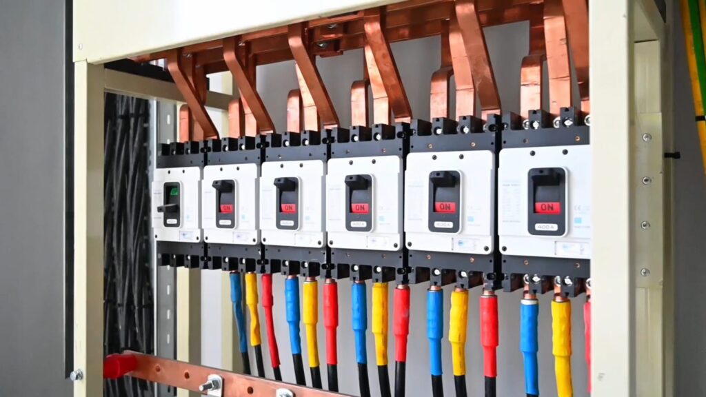 High-voltage electrical breakers and copper busbars in solar projects in Lebanon by Beta EPC Solutions"
This alt text includes "solar projects in Lebanon plus the company name, and clearly describes the image.